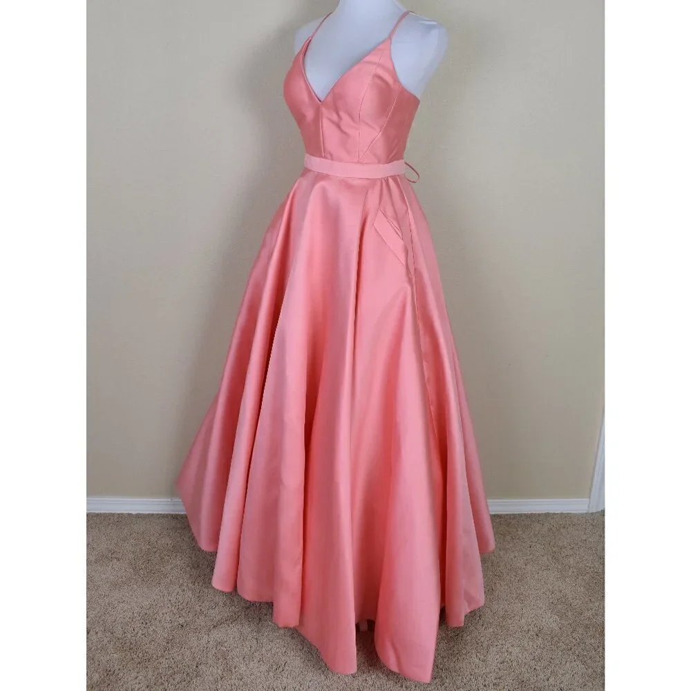 Sherri Hill 52821 V-Neck Ball Gown With Lace Up Back CORAL 4 - Picture 7 of 9